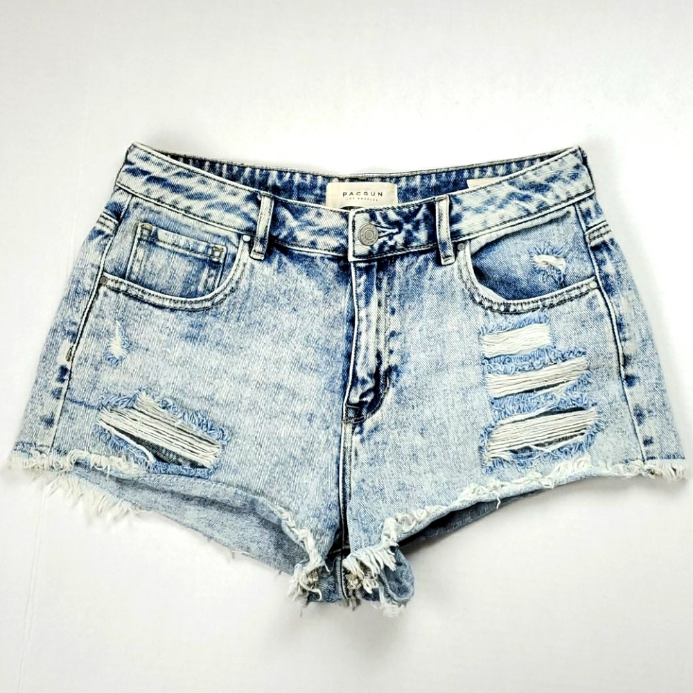 Pacsun Los Angels high rise festival distressed shorts denim blue size 27